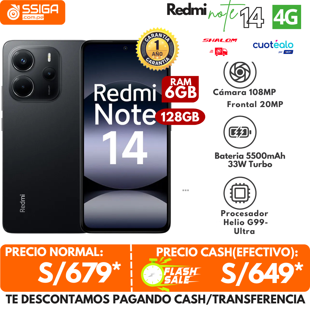 Redmi Note 14 4G 6+128GB Negro