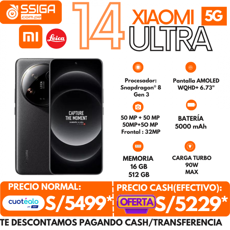 Xiaomi 14 ultra 16Gb + 512Gb Negro