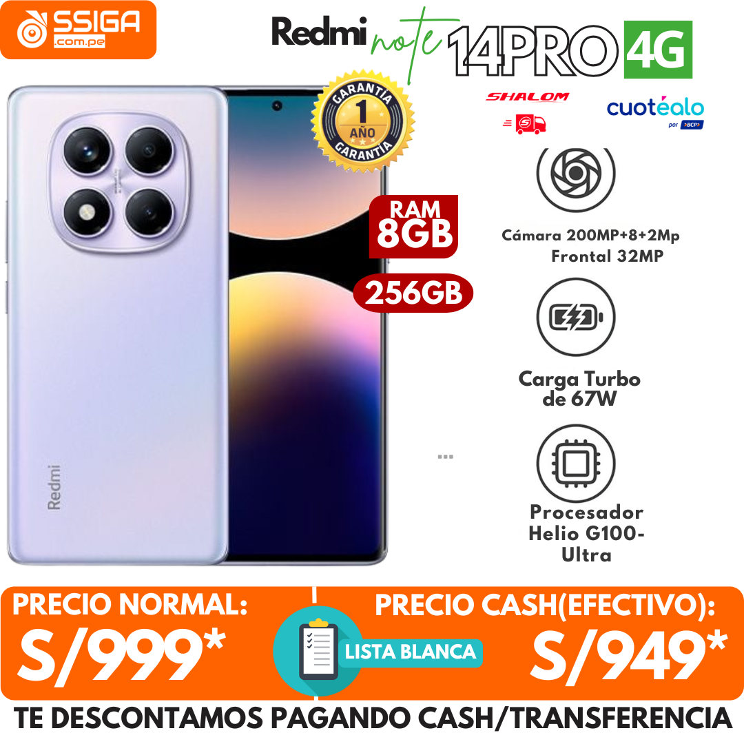 Redmi Note 14 Pro 4G 8+256GB Purpura