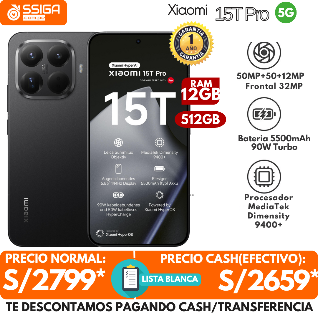 Xiaomi 15T Pro 12Gb + 512Gb Negro