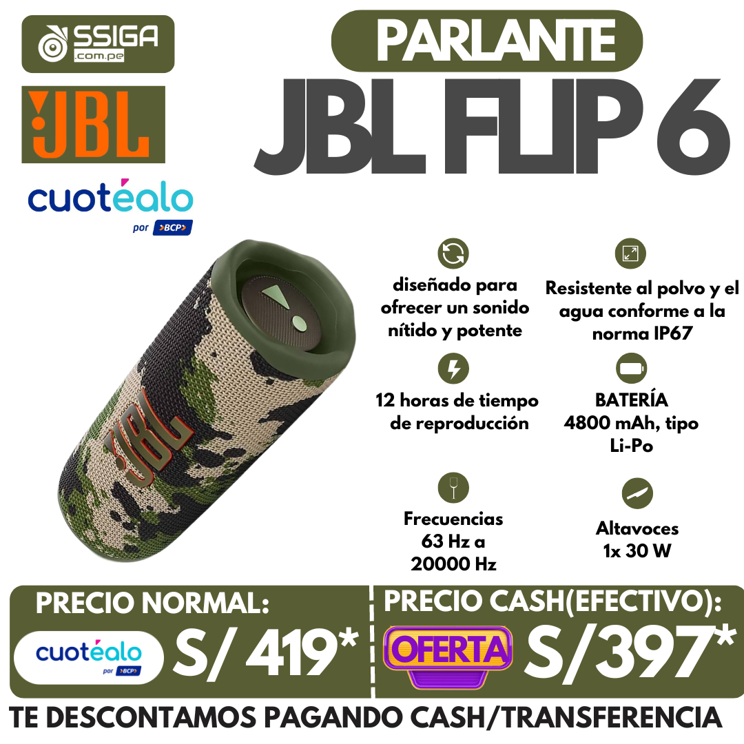 Parlante Jbl Flip 6 camuflado