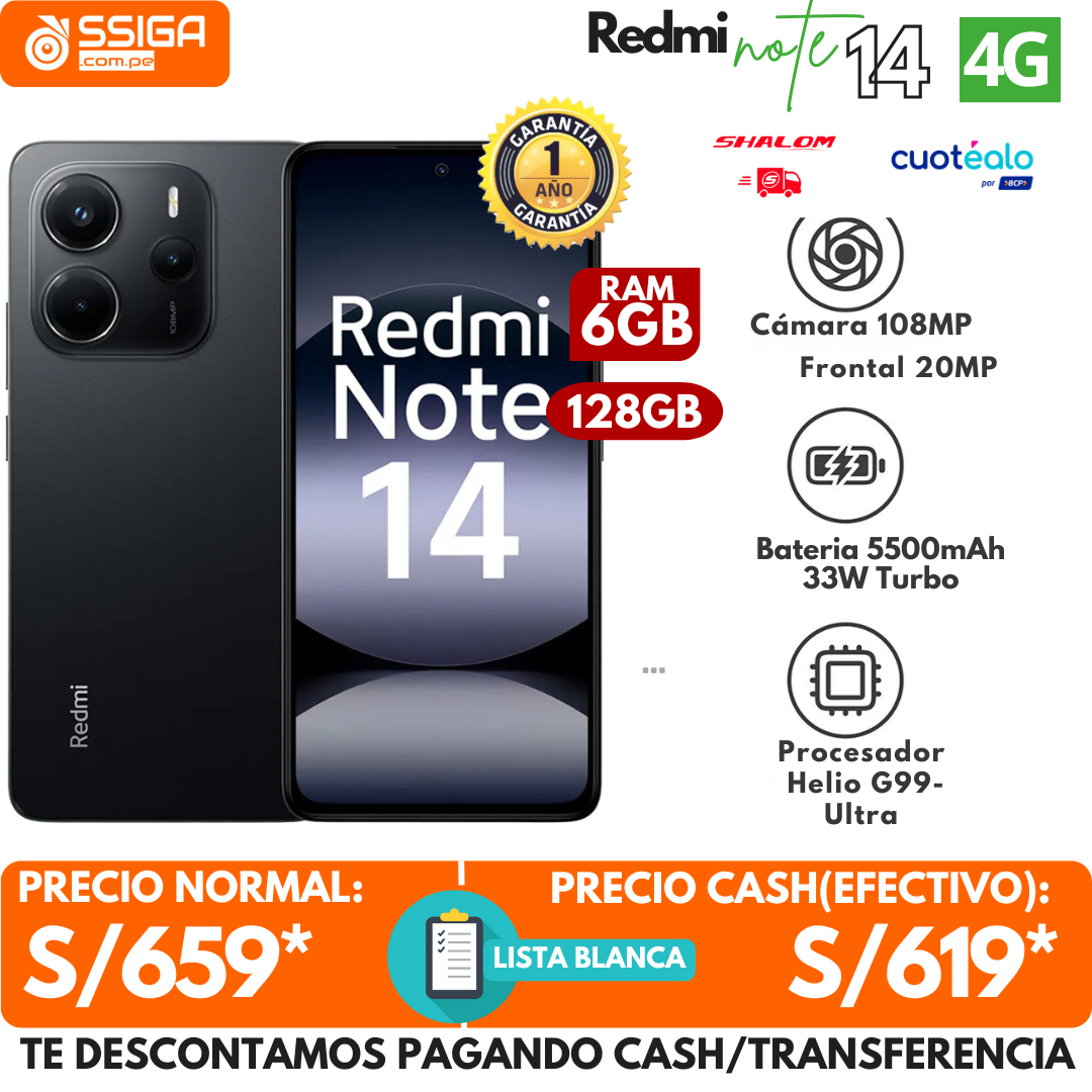 Redmi Note 14 4G 6+128GB Negro