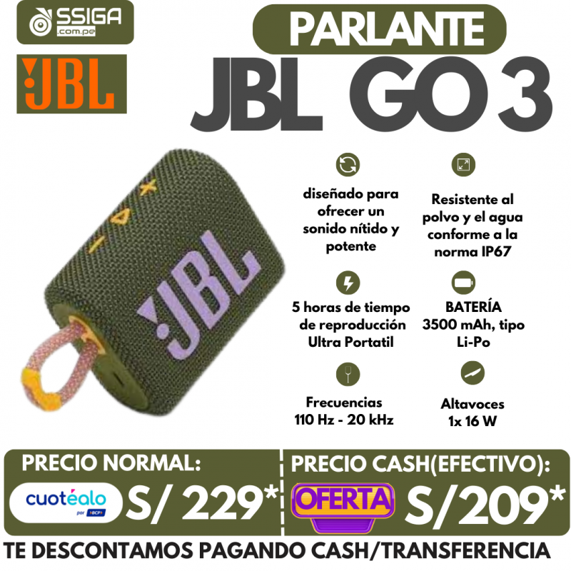 Parlante Jbl Go 3 Verde Camuflado